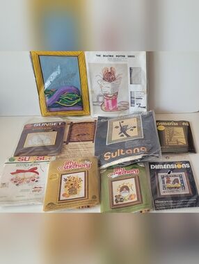 Lot of 10 Vintage Crewel Stitchery Kits Jiffy Dimesions Sunset & More